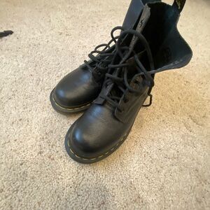 Dr. Martens Black Leather Boots with Yellow Stitching